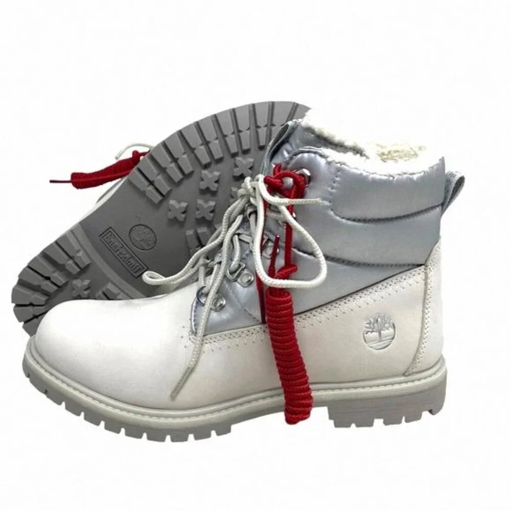 Timberland Women's Premium 6 Inch Warm Lined Boot TB0A44WJ Nubuck White Silver - Picture 8 of 9